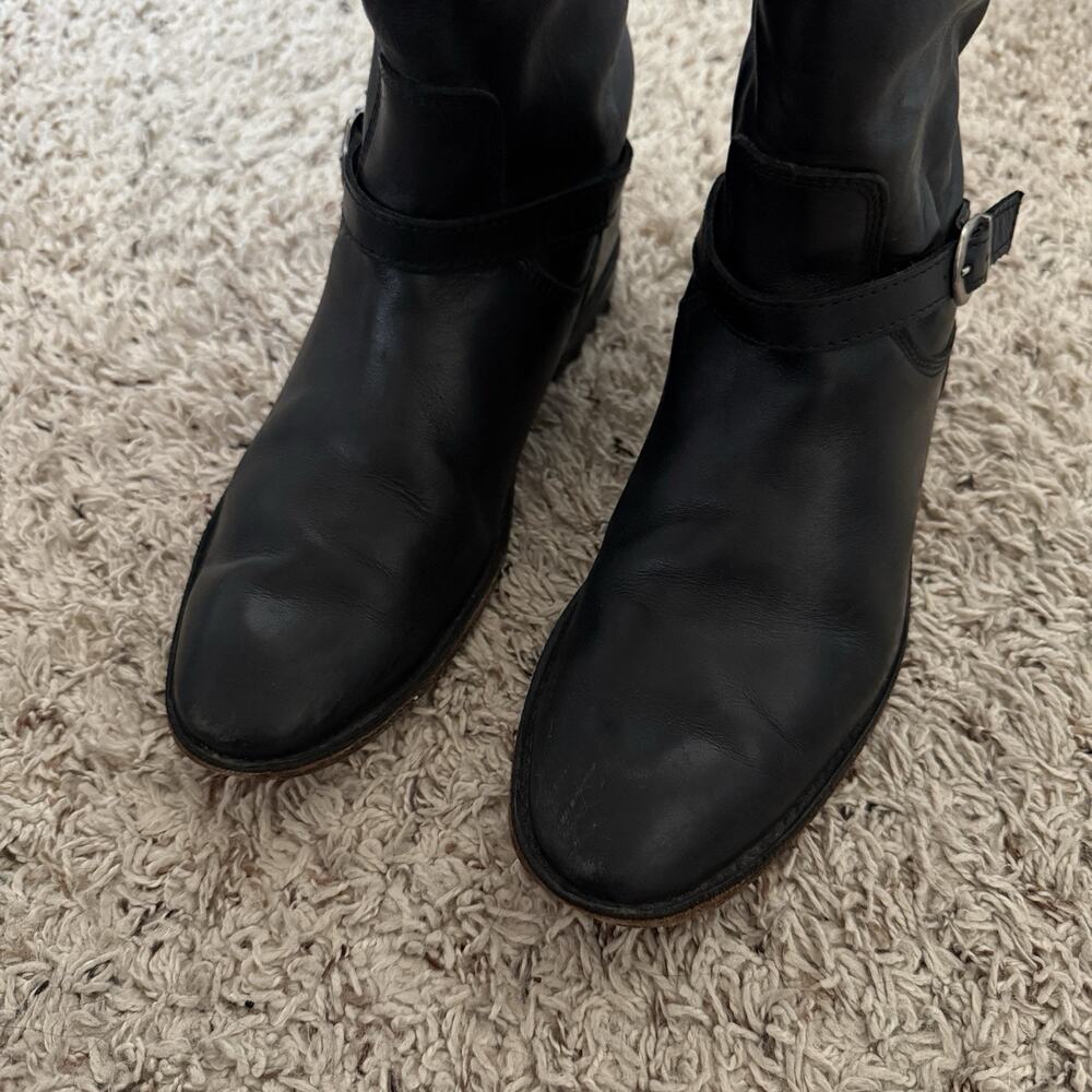 FRYE Shirley Black Leather Equestrian Riding Boots 7 Tall Knee High Western - Picture 5 of 12